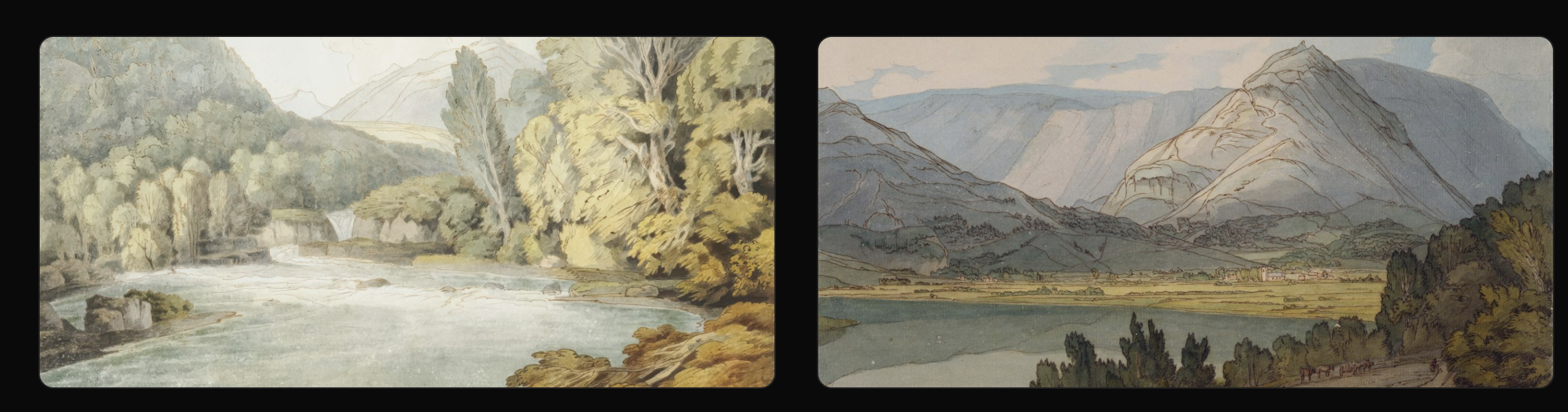 Gezeichnete Berglandschaft mit See